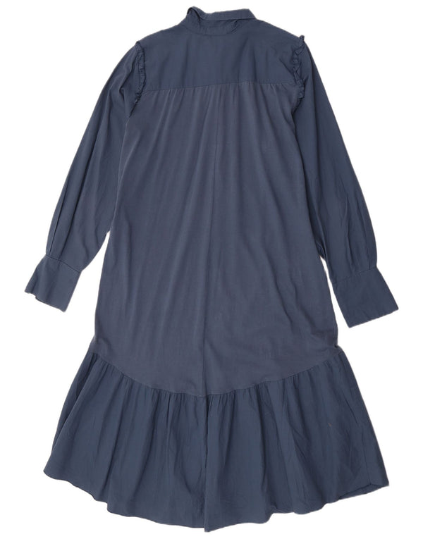 Zara Robe chemise à manches longues pour femme UK 16 Large Bleu marine en coton