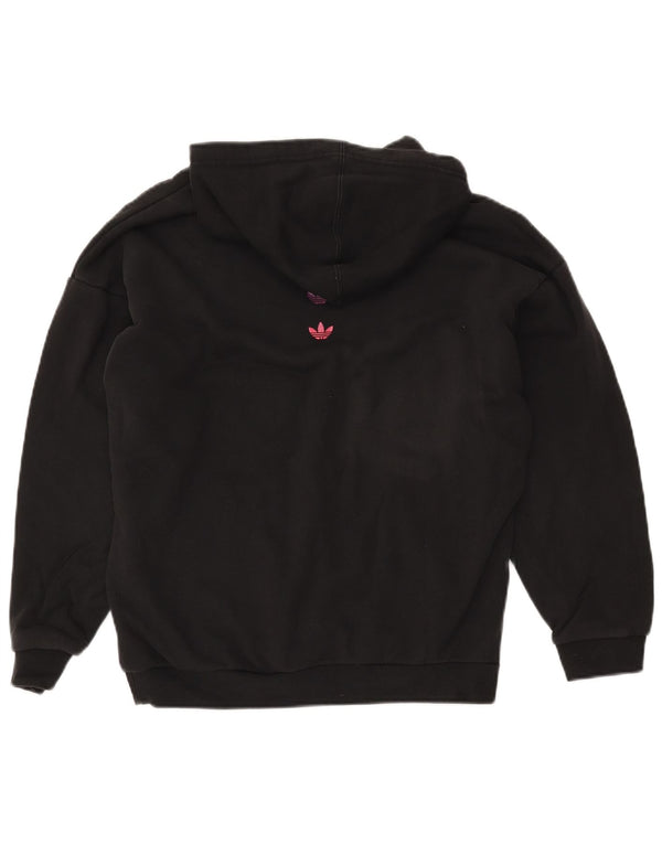 ADIDAS Womens Graphic Oversized Hoodie Jumper UK 12 Medium Black Cotton