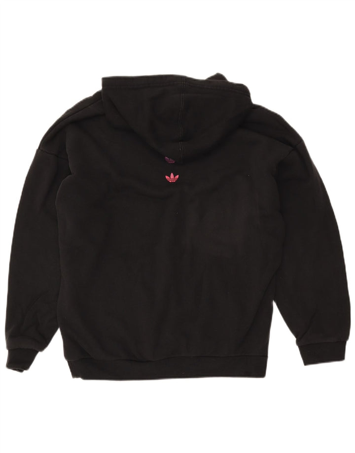 ADIDAS Pull à capuche surdimensionné graphique pour femme UK 12 en coton noir moyen
