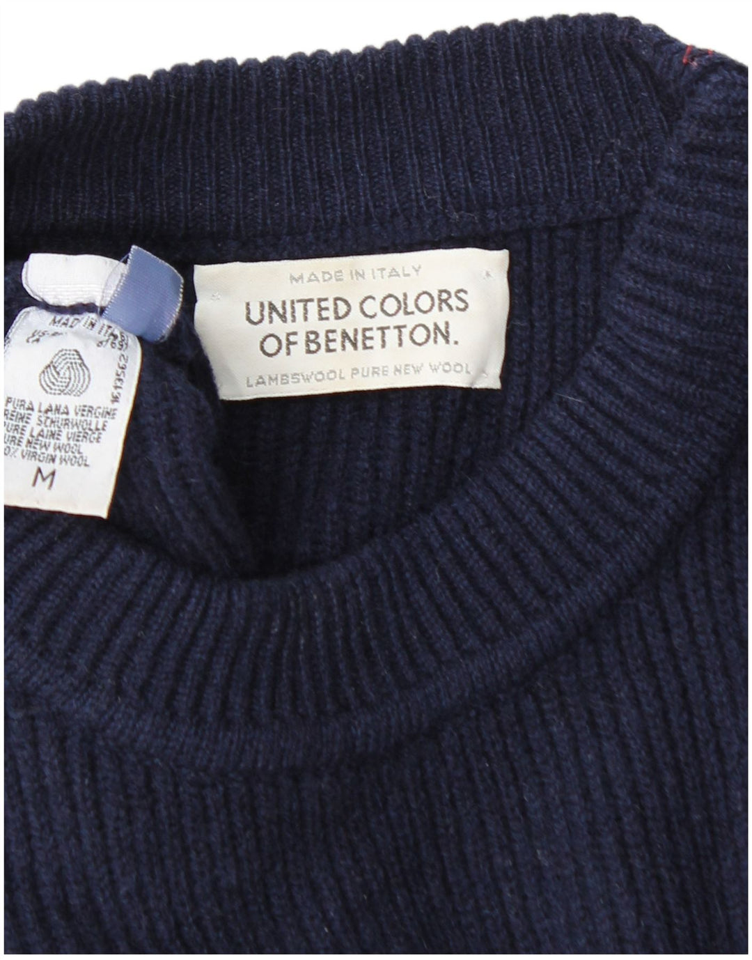 BENETTON Pull Col Rond Homme Bleu Marine Moyen Laine Vierge