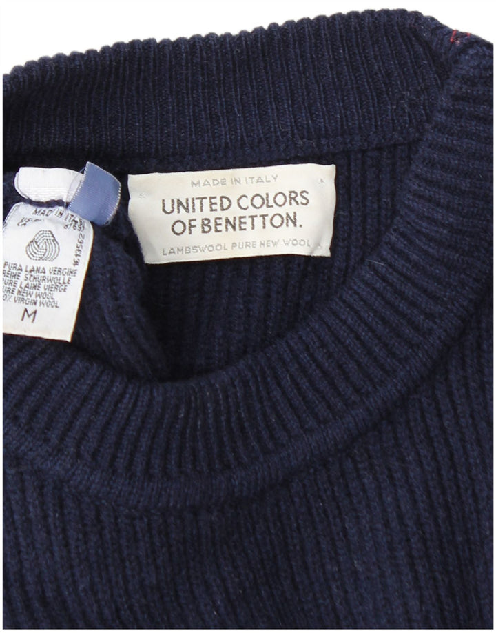 BENETTON Pull Col Rond Homme Bleu Marine Moyen Laine Vierge