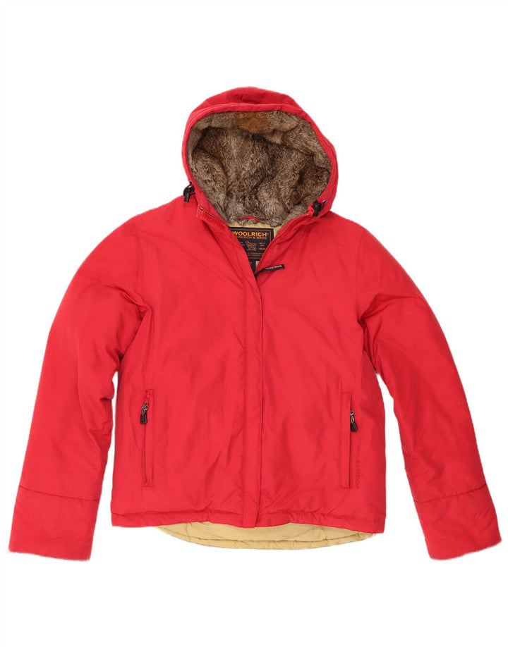 Woolrich Veste matelassée à capuche pour femme UK 16 Large Rouge Coton