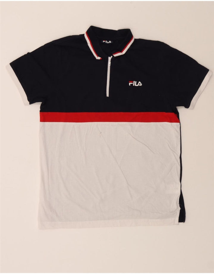 FILA Mens Polo Shirt Small Navy Blue Colourblock Cotton Vintage Fila and Second-Hand Fila from Messina Hembry 