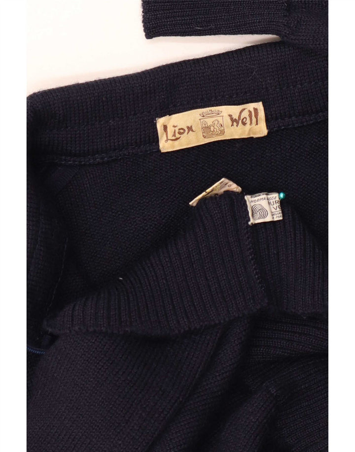 vintage Mens Full Zip Cardigan Pull Grande Laine Bleu Marine