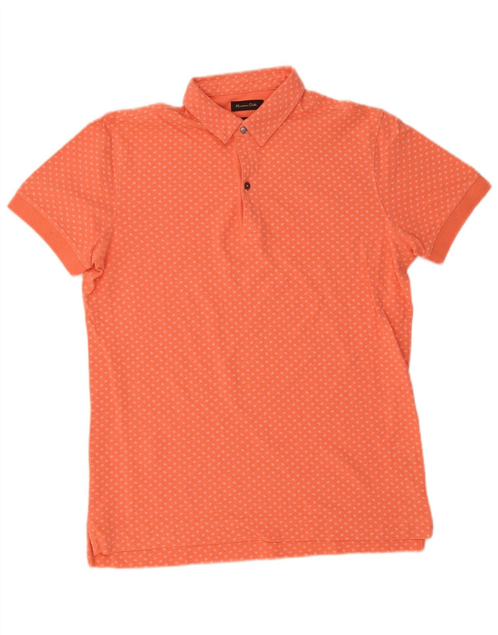 MASSIMO DUTTI Mens Polo Shirt Medium Orange Spotted Cotton