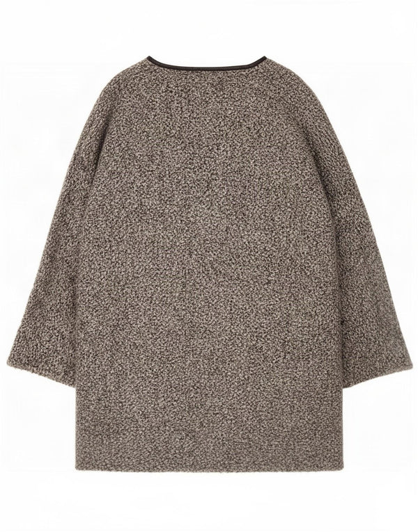 Zara Womens Longline Open Cardigan Sweater UK 16 Large Gris Moucheté Acrylique