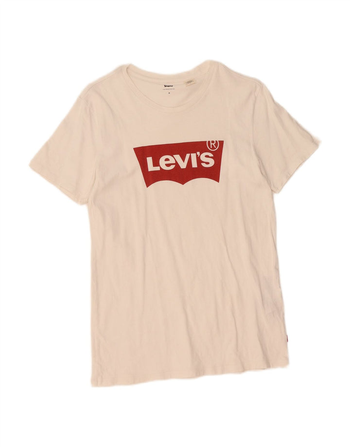 LEVI'S Womens Graphic T-Shirt Top UK 14 Medium Off White Cotton