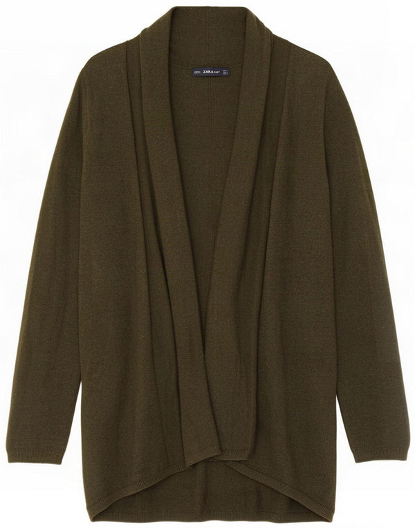 Zara Pull cardigan ouvert long pour femme UK 14 Large Vert