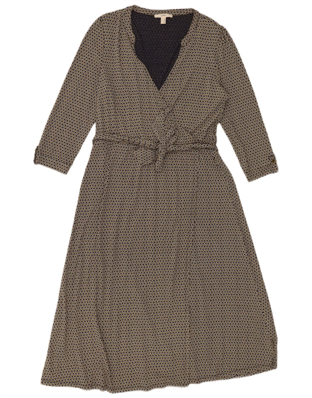 ESPRIT Femme Robe Maxi Manches 3/4 UK 18 XL Bleu Marine Géométrique Viscose