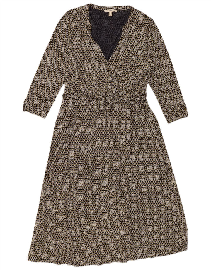 ESPRIT Femme Robe Maxi Manches 3/4 UK 18 XL Bleu Marine Géométrique Viscose