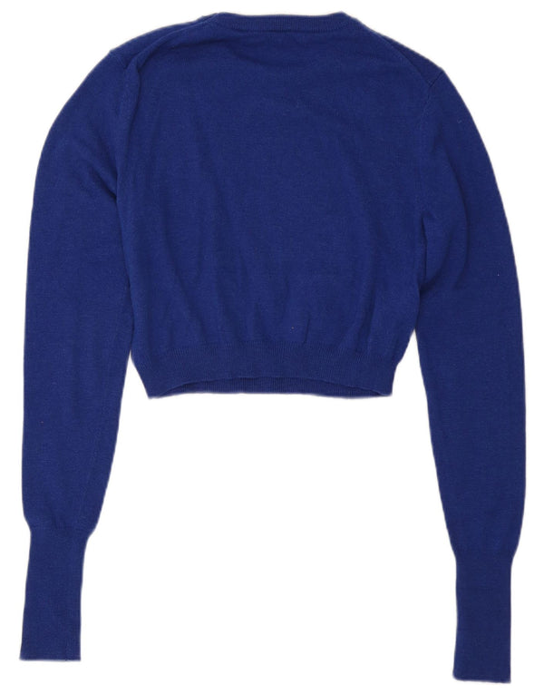 Zara Pull court à col rond pour femme UK 12 Bleu moyen
