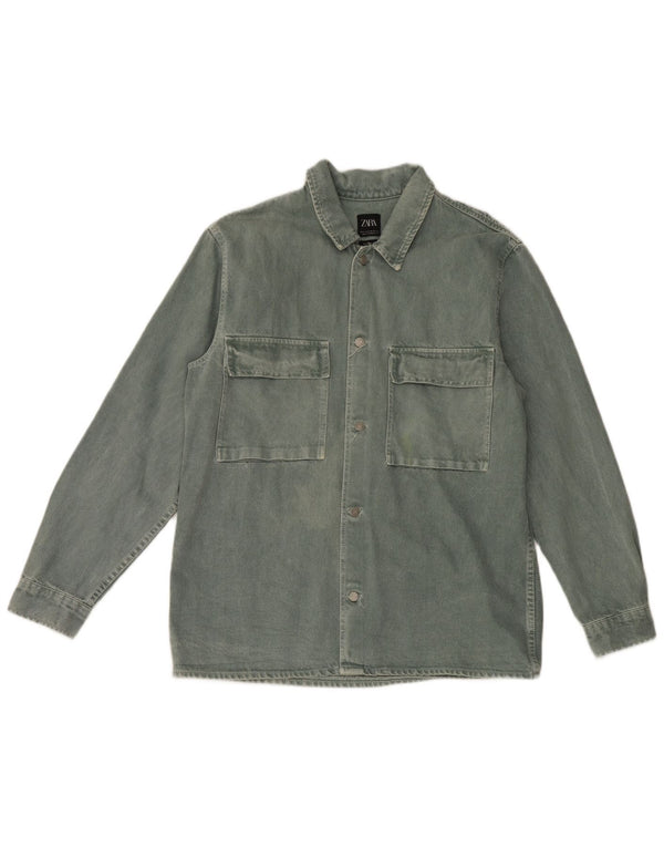 Zara Chemise en jean coupe décontractée XL Coton vert