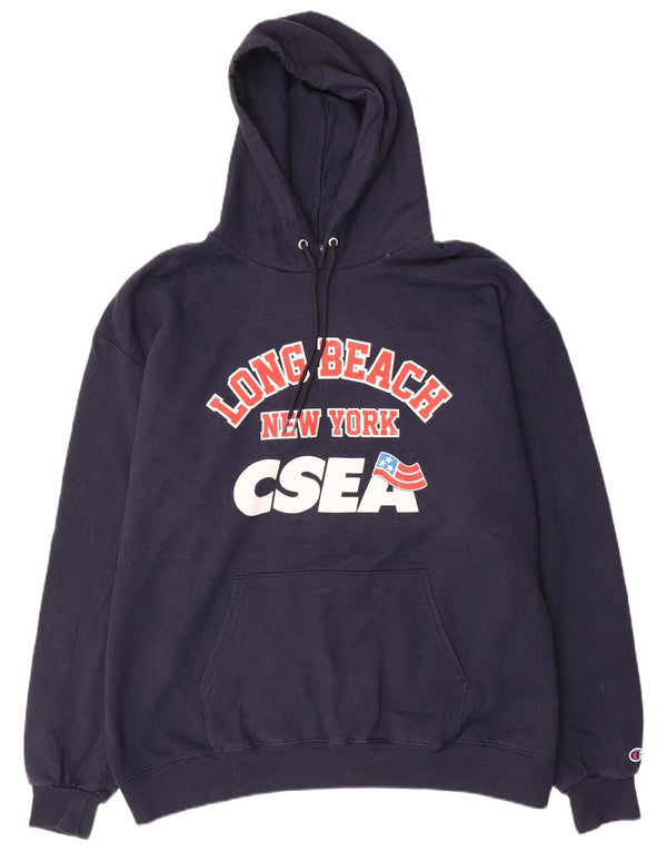 Champion Pull à capuche graphique pour homme 2XL en coton bleu marine