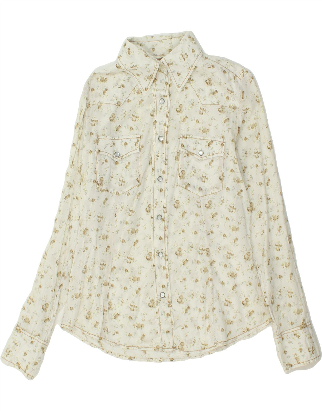 MARLBORO CLASSICS Womens Regular Fit Shirt UK 14 Medium White Floral Vintage Marlboro Classics and Second-Hand Marlboro Classics from Messina Hembry 