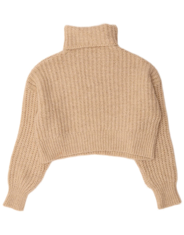 Zara Pull court surdimensionné à col roulé pour femme UK 10 Petit Beige