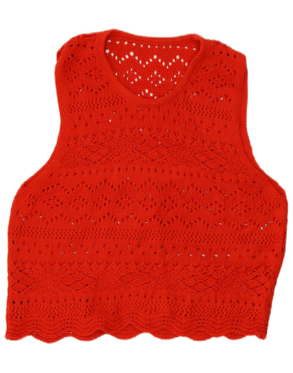 vintage Womens Vest Débardeur UK 14 Rouge Moyen