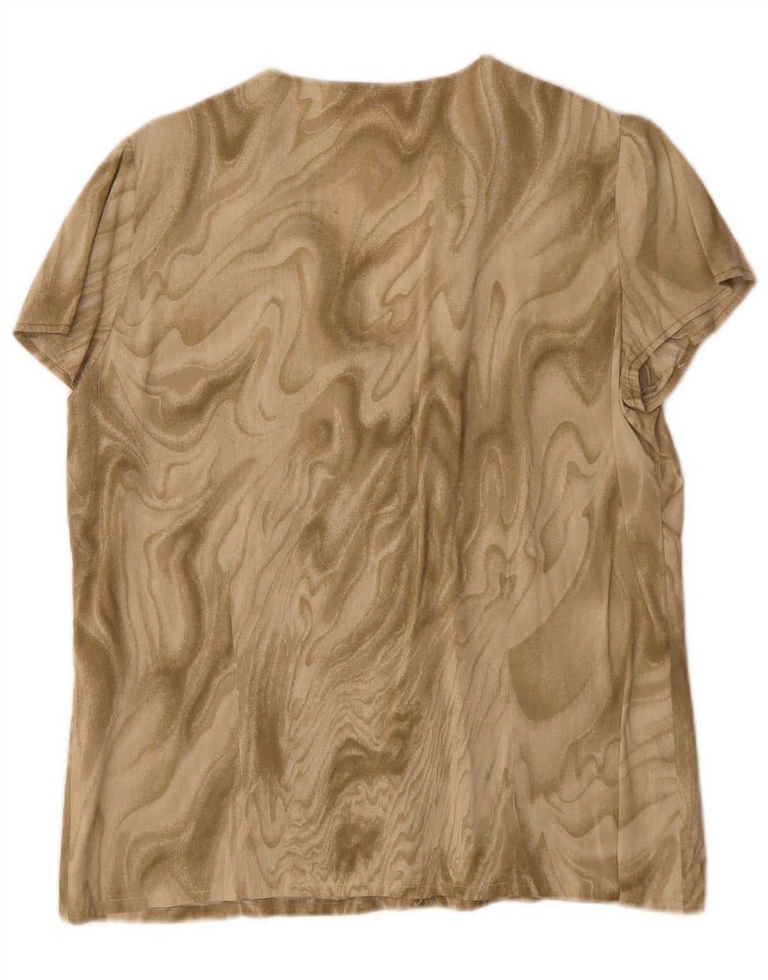 vintage Femmes Motif Abstrait Chemise À Manches Courtes Blouse UK 16 Grand Kaki
