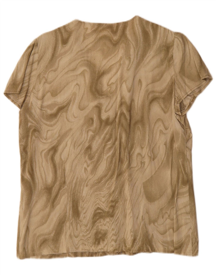 vintage Femmes Motif Abstrait Chemise À Manches Courtes Blouse UK 16 Grand Kaki