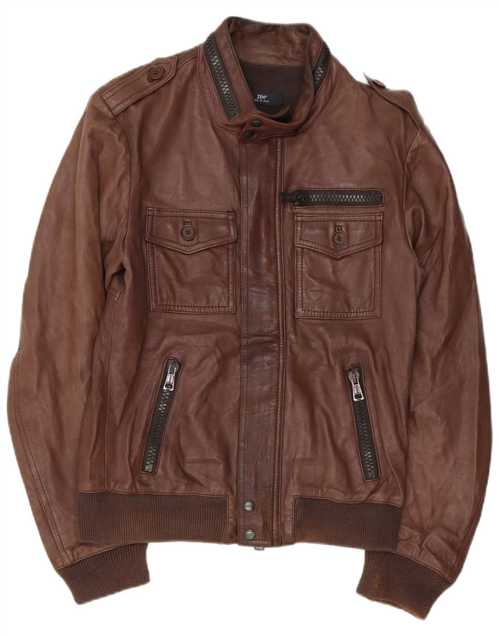 Zen Veste en cuir militaire pour homme IT 48 Cuir marron moyen