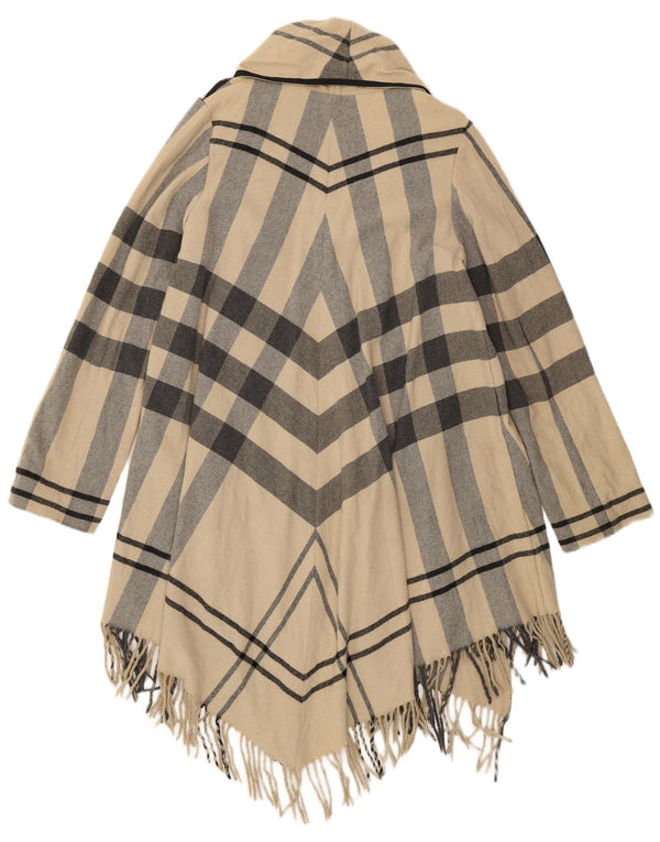 Zara Womens Open Relaxed Fit Pardessus UK 10 Petite laine à carreaux beige