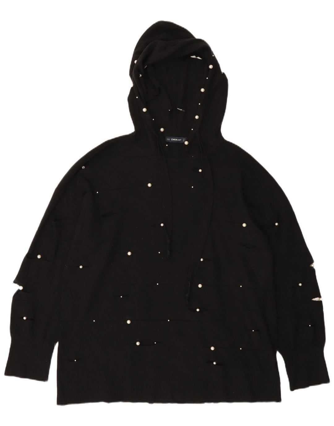 Zara Pull surdimensionné à capuche pour femme UK 10 Petit Noir