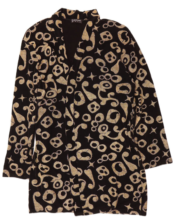 Vintage Womens Abstract Pattern Longline Blazer Jacket UK 18 XL Black Retro