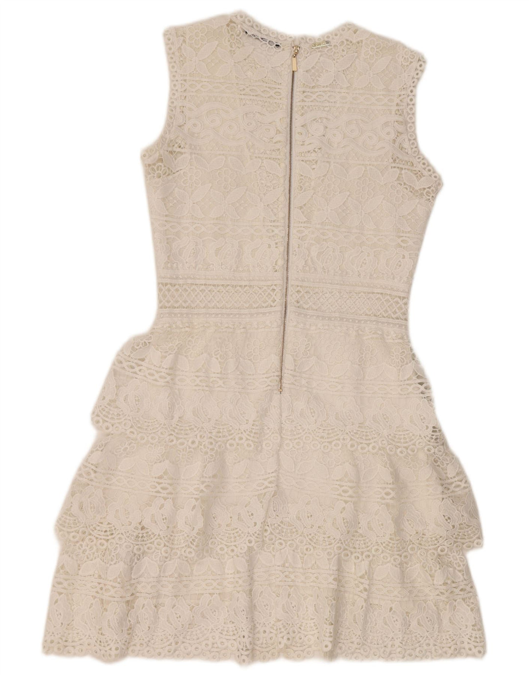 Guess Robe à volants en dentelle sans manches pour femme UK 12 Polyester blanc moyen
