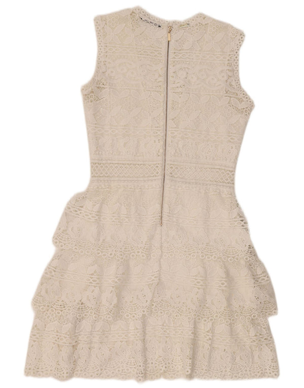 Guess Robe à volants en dentelle sans manches pour femme UK 12 Polyester blanc moyen