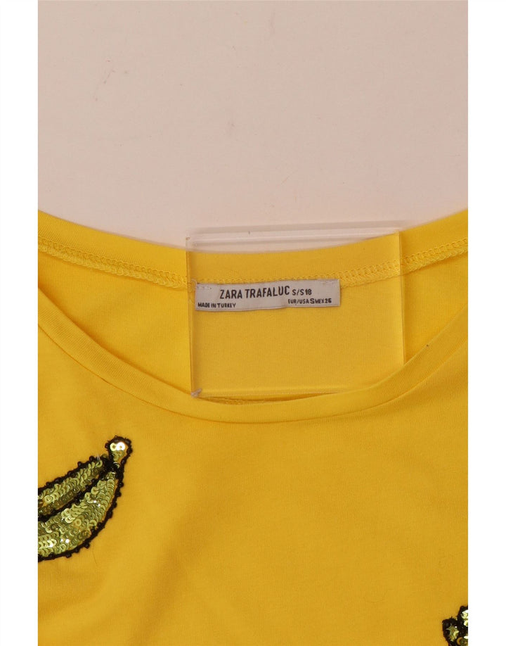 Zara T-Shirt Femme Top UK 10 Petit Jaune