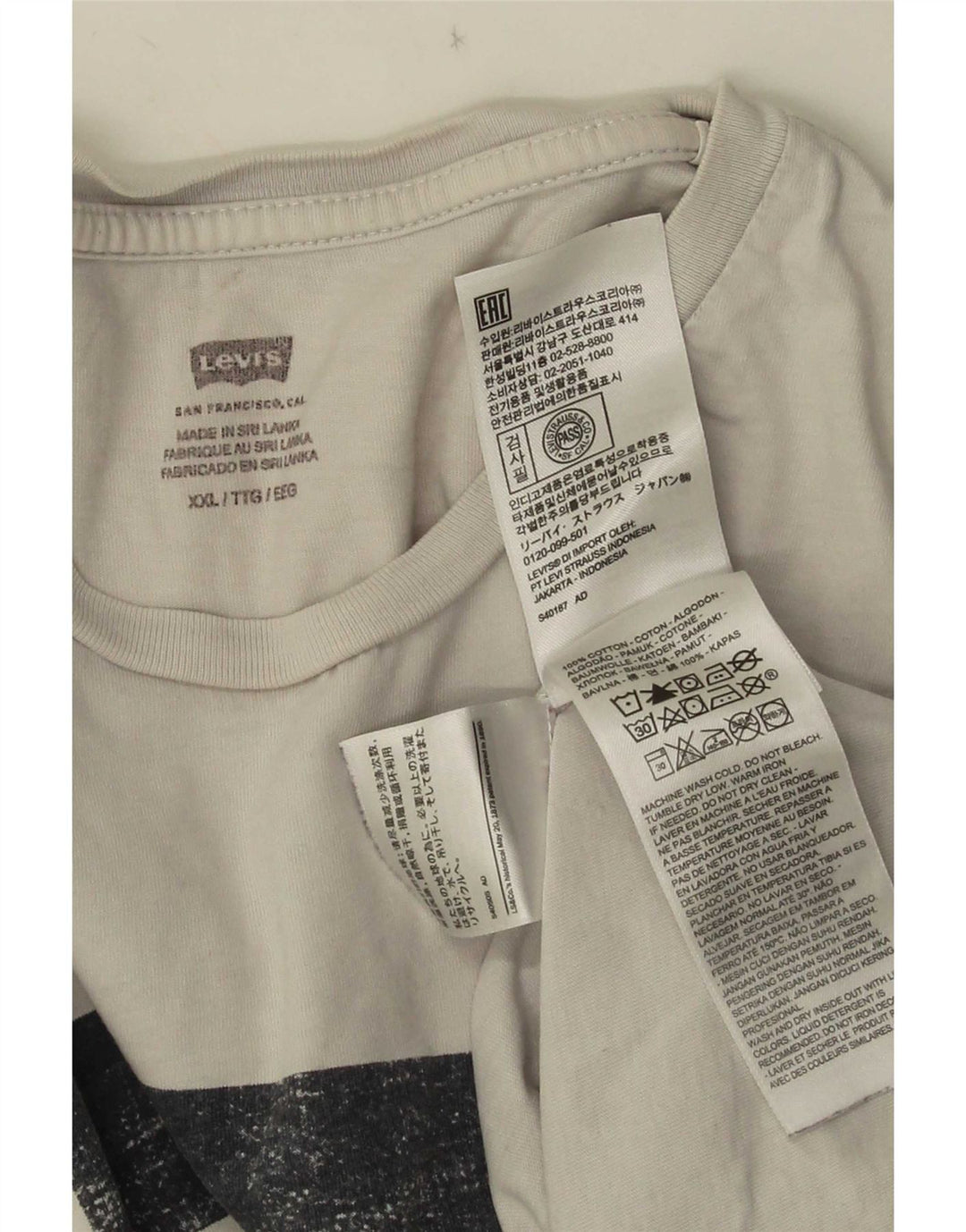 Levi's T-Shirt Graphique Top 2XL Homme Blanc Coton