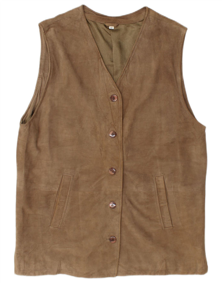 vintage Femme Daim Gilet EU 42 Grand Cuir Marron