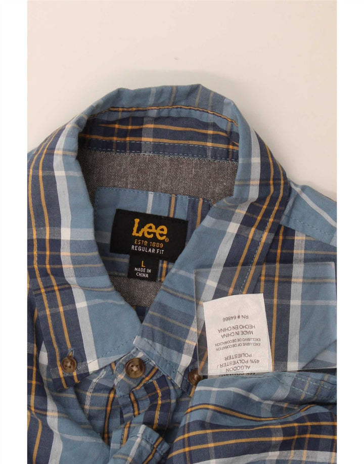 Lee Chemise à manches courtes pour homme, coupe régulière, grand carreaux en coton bleu marine