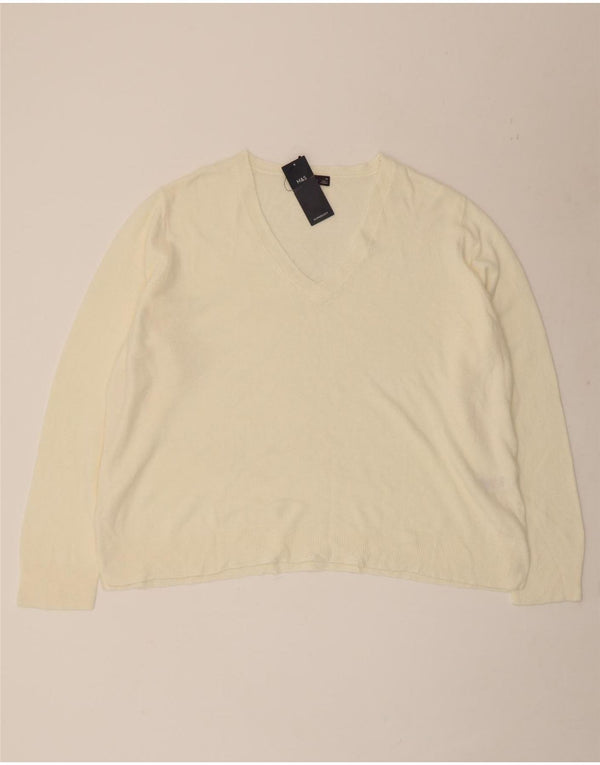 Marks & Spencer Pull col en V pour femme UK 20 2XL Acrylique blanc cassé