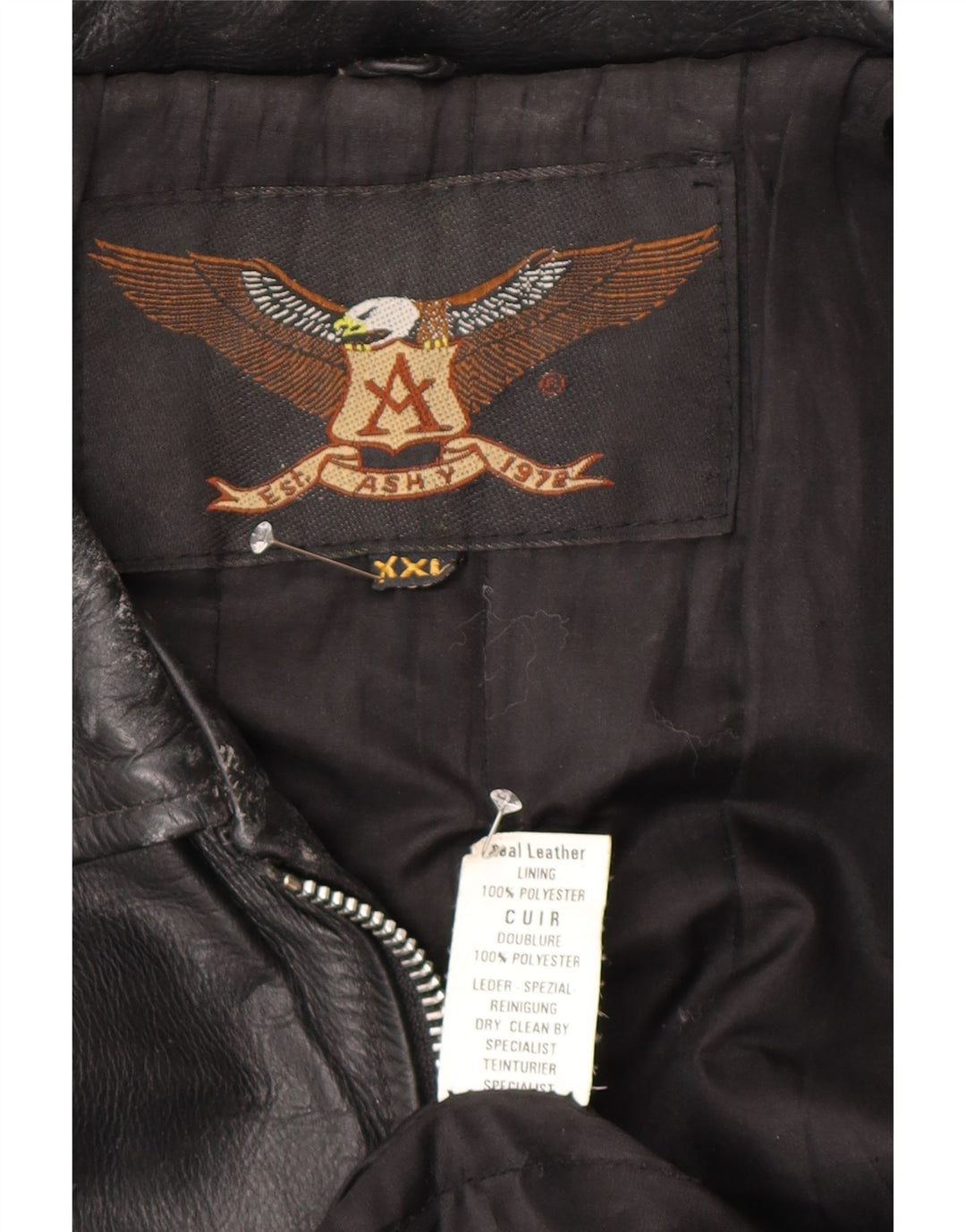 Ashy Veste en cuir pour homme UK 44 2XL Cuir noir