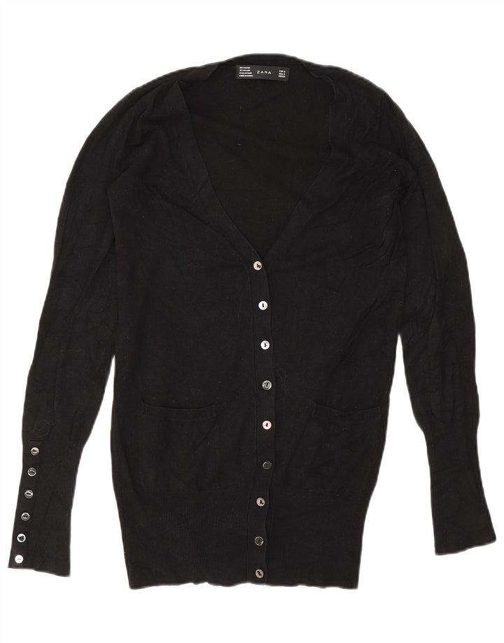 Zara Womens Cardigan Sweater UK 10 Petite Rayonne Noire