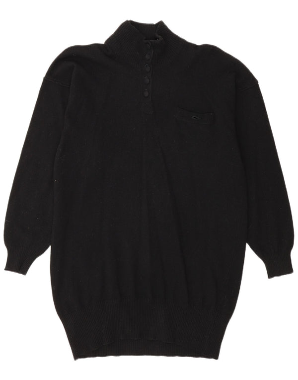 Jaeger Womens Button Neck Jumper Sweater EU 38 Medium Black Lambswool
