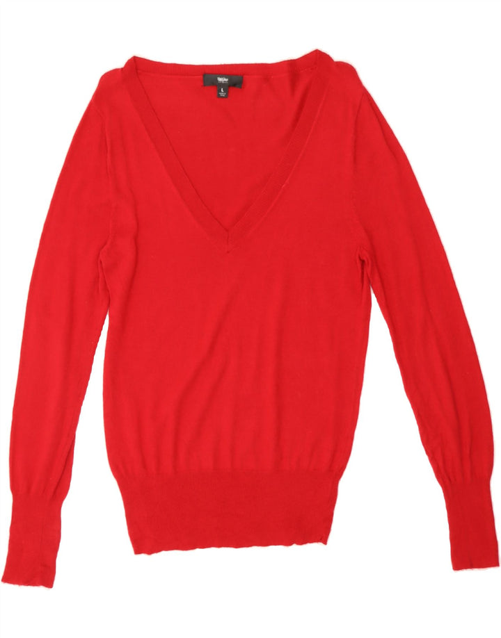 MOSSIMO Womens V-Neck Jumper Sweater UK 14 Large Red Nylon Vintage Mossimo and Second-Hand Mossimo from Messina Hembry 