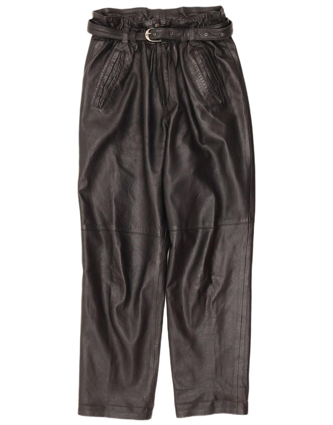 Pantalon en cuir droit femme vintage IT 42 Medium W30 L30 Noir