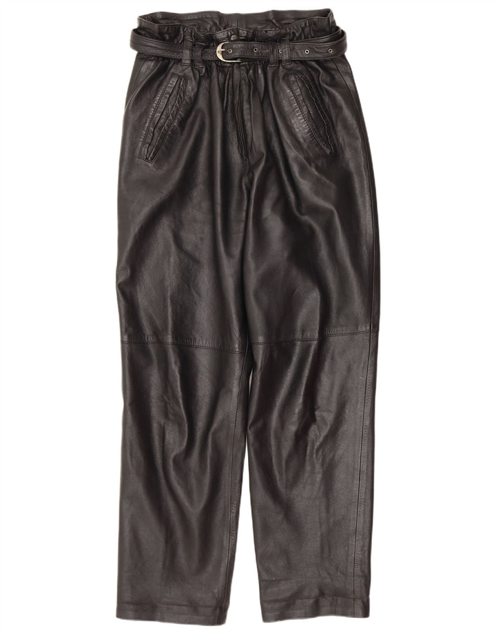 Pantalon en cuir droit femme vintage IT 42 Medium W30 L30 Noir