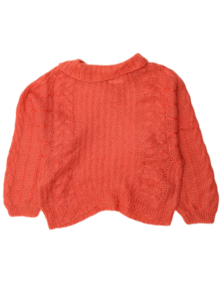 vintage Femmes Turtle Neck Jumper Pull UK 12 Orange Moyen