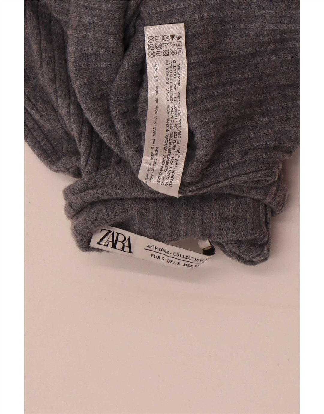 Zara Femme Pull Col Roulé Pull UK 8 Petite Laine Grise