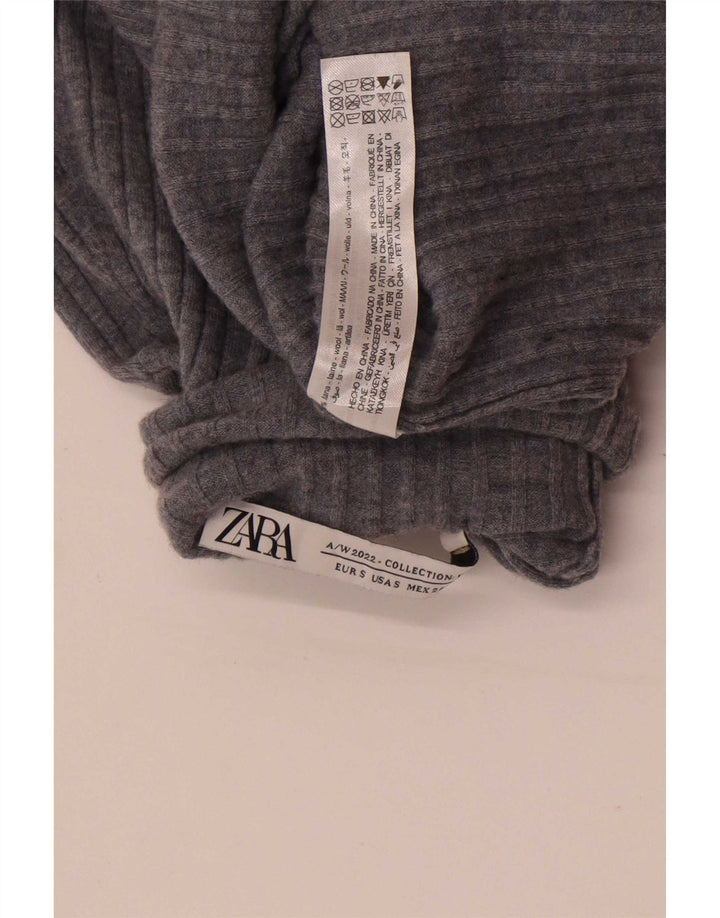 Zara Femme Pull Col Roulé Pull UK 8 Petite Laine Grise