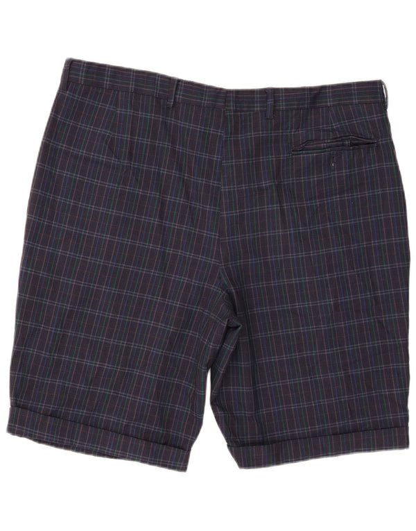 vintage Mens Pegged Chino Shorts W38 XL Bleu Marine Check Virgin Wool