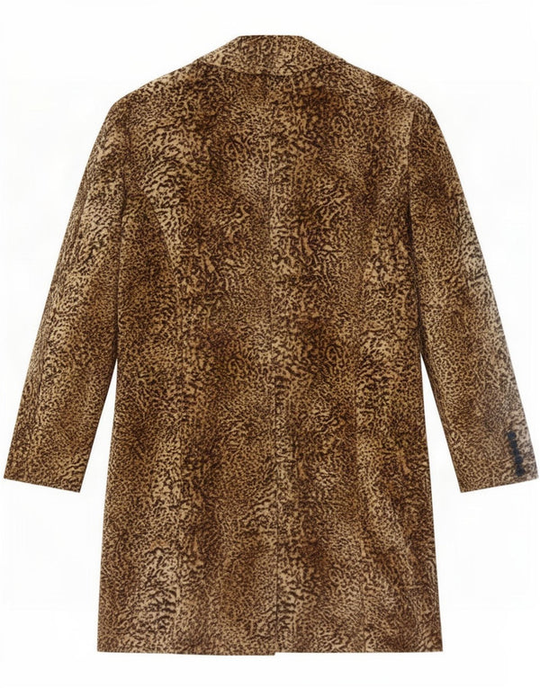 vintage Femmes Fausse Fourrure Pardessus UK 10 Petit Marron Animal Imprimé Polyester