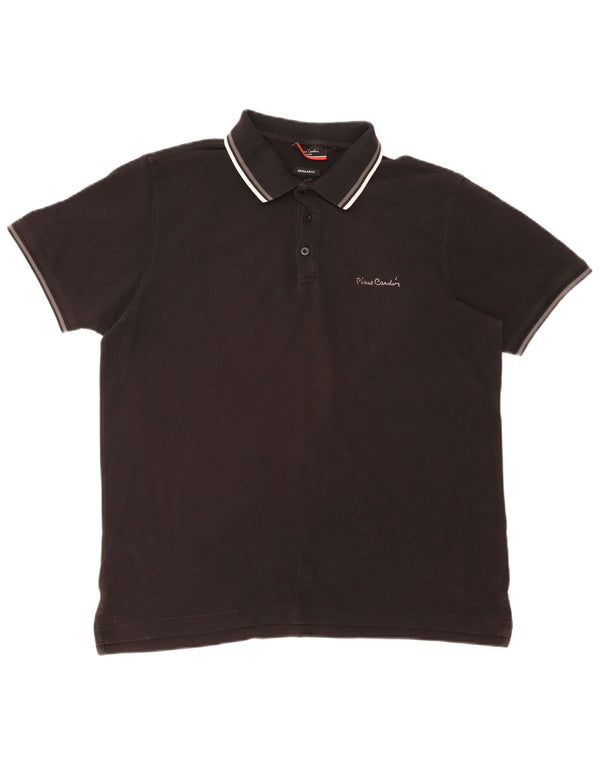 PIERRE CARDIN Mens Polo Shirt XL Black Striped Cotton