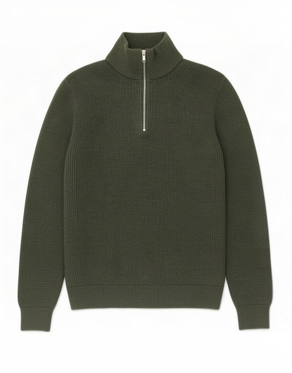 Marks & Spencer Pull à col zippé pour homme Large Kaki Polyester
