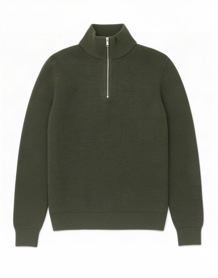 Marks & Spencer Pull à col zippé pour homme Large Kaki Polyester