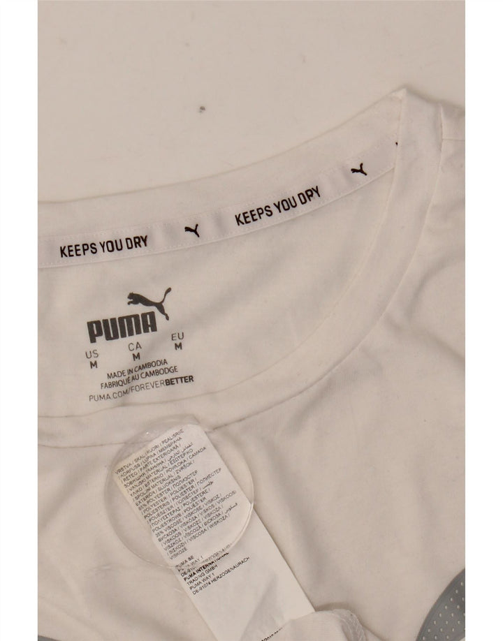 PUMA T-shirt graphique pour femme UK 14 Blanc moyen Polyester