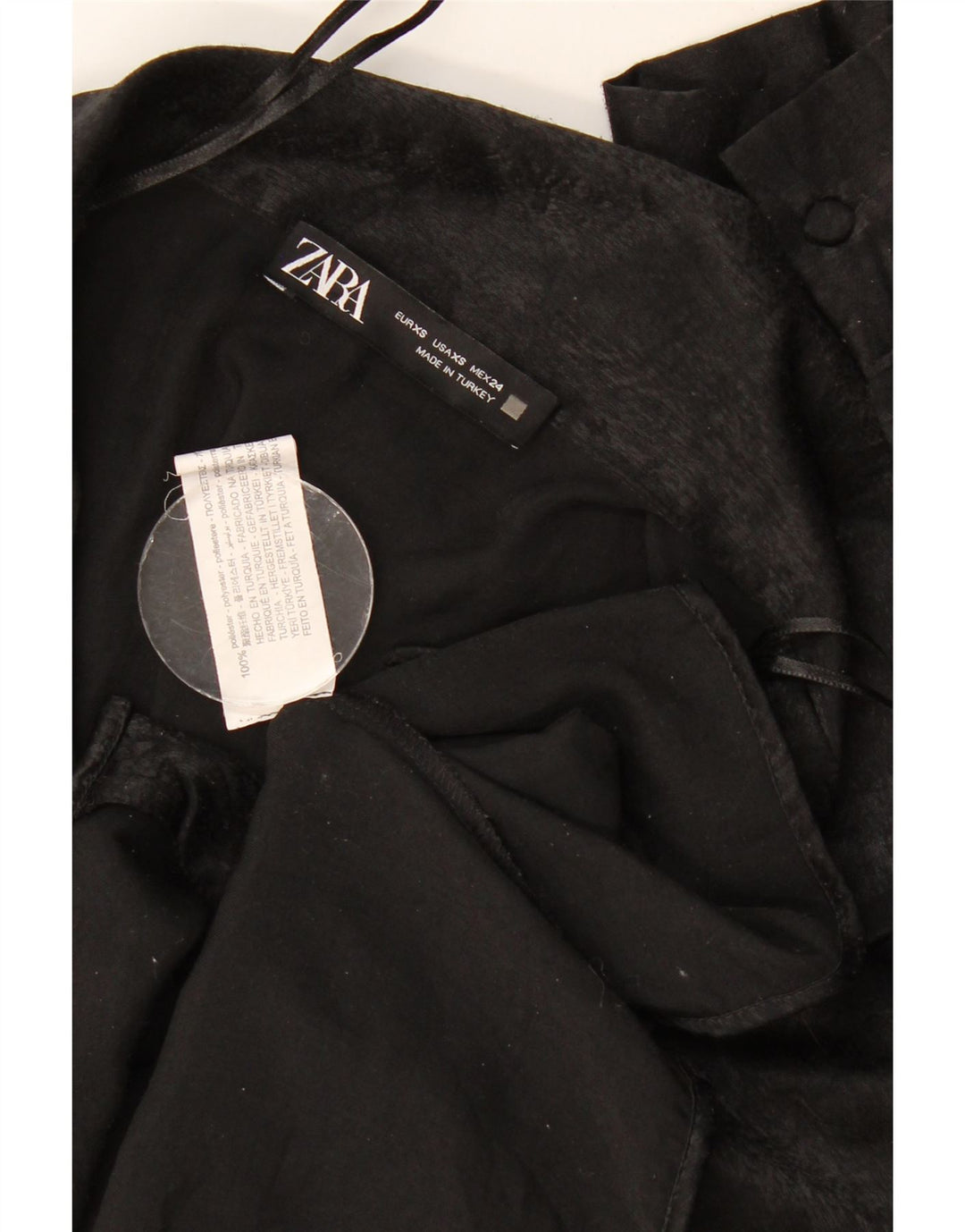Zara Womens Crop Chemise surdimensionnée Blouse UK 6 XS Noir Polyester