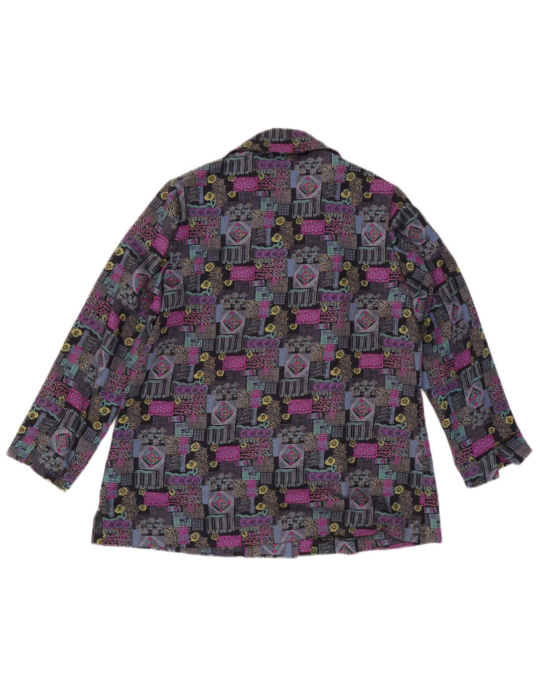 vintage Femme Chemise Blouse UK 16 Grand Multicolore Géométrique